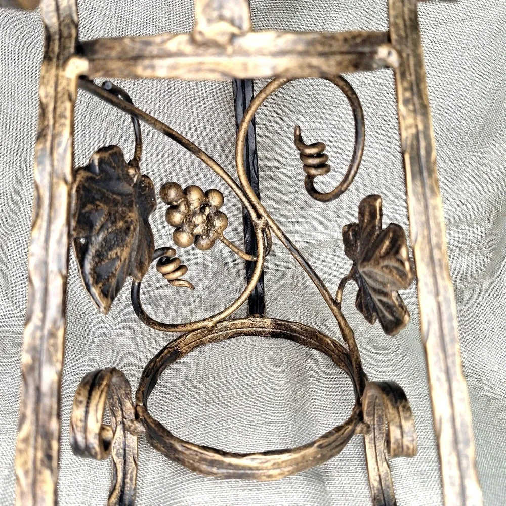 Wrought Iron Wine Bottle Holder Server Black Gilded Grapes Vines Antiqued Finish
